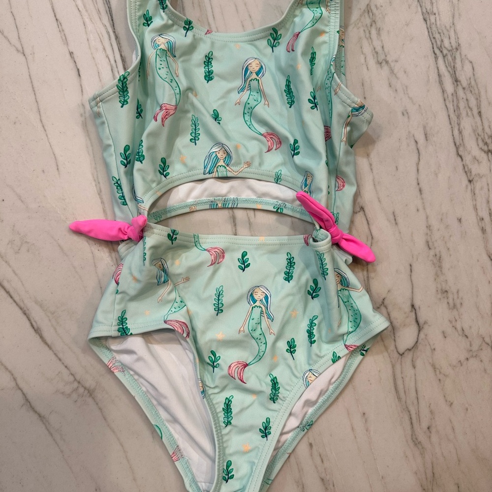 Kids Swimwear with Mermaid Print - Mint and Pink